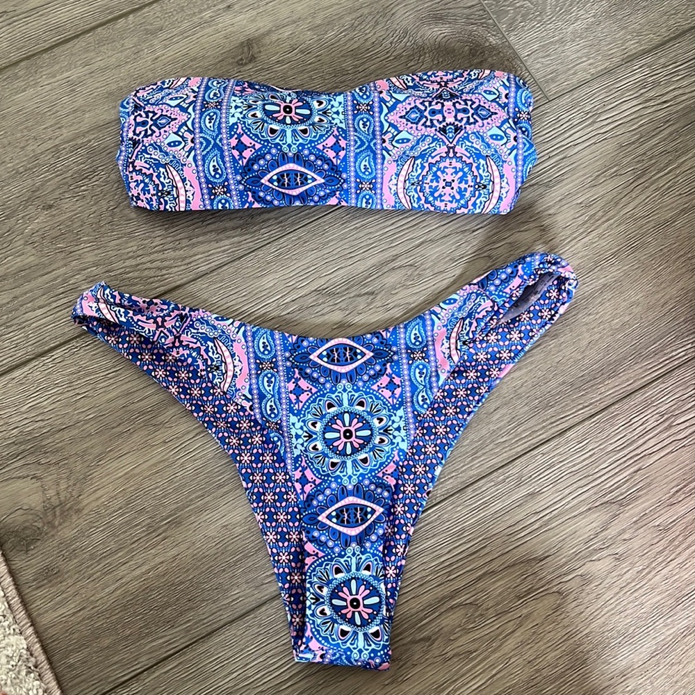 SHEIN SIZE M BLUE/PURPLE/PINK BANDEAU BIKINI SET NEVER WORN
